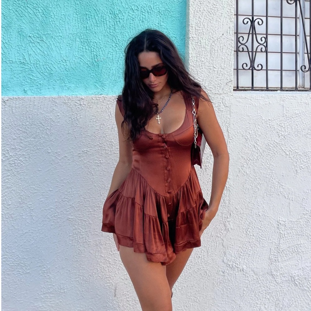 SOLD OUT Vanessa Mooney THE ELISABETH ROMPER DRESS - CHOCOLATE SATIN XS